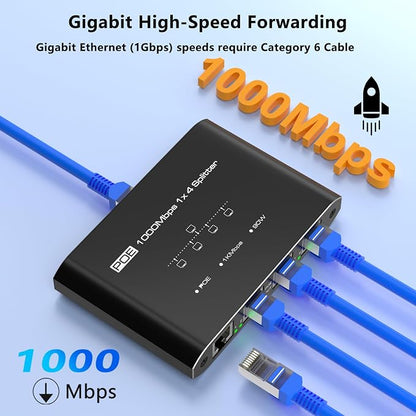 PoE Switch 1 in 4 Out, 4 Port Gigabit PoE Splitter, IEEE 802.3at/af Compliant - Image 7