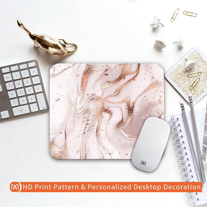 Square Mouse Pad Rose Gold Marble, Personalized Premium-Textured Custom Mouse - Image 6