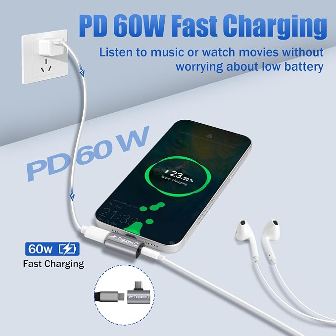 USB C to 3.5mm Aux Headphone and Charger Adapter Splitter, 2 in 1 USB Type C - Image 3