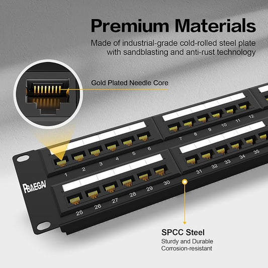 Patch Panel 48 Port Cat6A 【EC Listed】 2U Network Patch Panel Rackmount 19 inch - Image 2
