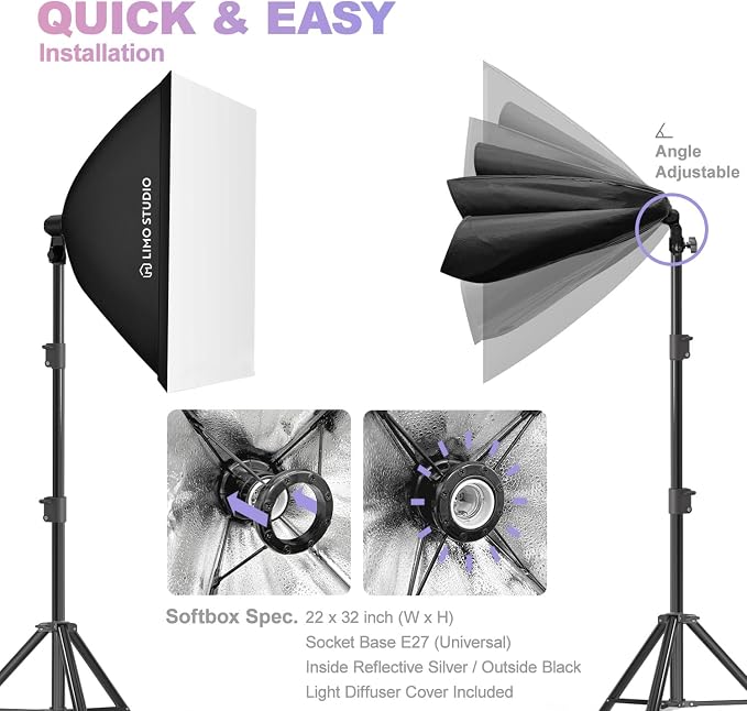 LimoStudio 3400W Output Remote Control, 22 x 32 inch Softbox 85W Bulbs Light Kit - Image 7