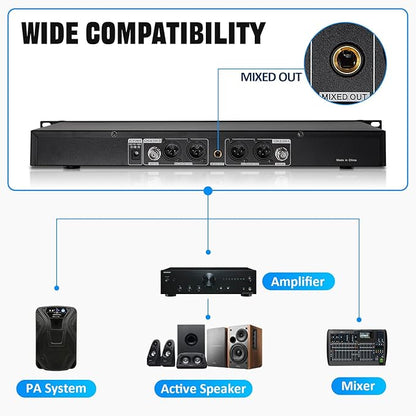 Wireless Microphone System 4 Channel UHF 4 Lavalier Lapel Headset Mics - Image 5