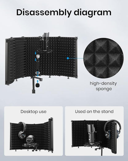 Moukey Microphone Insulation Sound Insulation Sound Shield Isolation, 5 Sides - Image 5