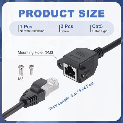 MECCANIXITY Cat5 Ethernet Extension Cable, 9.8Ft RJ45 Male to Female Screw - Image 2