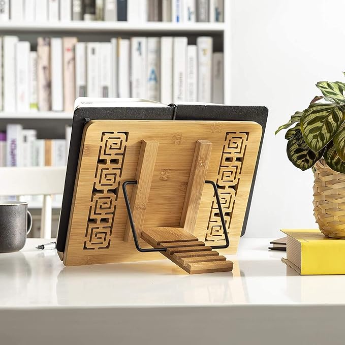 wishacc Bamboo Book Stand Reading Rest Holder Cookbook Cook Stand/Foldable - Image 5