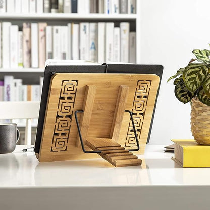 wishacc Bamboo Book Stand Reading Rest Holder Cookbook Cook Stand/Foldable - Image 5