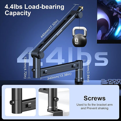 Microphone Arm, Aokeo AK-58 Desk Low Profile Adjustable Mic Boom Arm Stand - Image 4