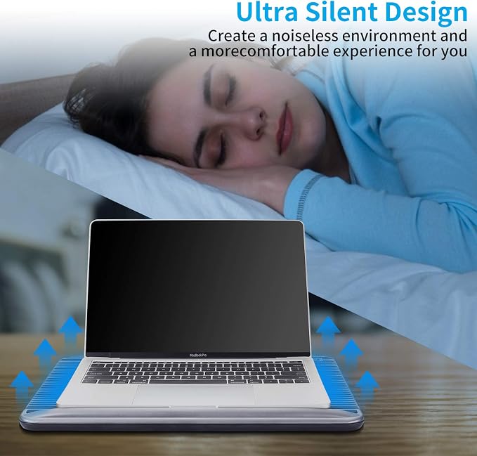 Laptop Cooling Pad, Coolertek USB Powered Laptop Cooler, 2 Blue Silent Big Fans - Image 6