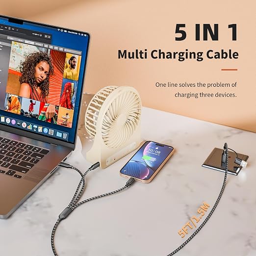 Multi Charging Cable 5 in 1, Nylon Braided USB C Multiple Charger Cord - Image 3