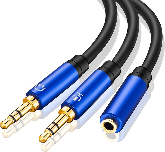 Tan QY Headphone Splitter 1Ft, 3.5mm Female to 2 Dual 3.5mm Male Headphone Mic by Tan+QY