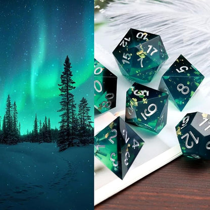 Haxtec Sharp Edge DND Dice Set Blue Black Resin Dice Gold Flakes D&D Dice - Image 4