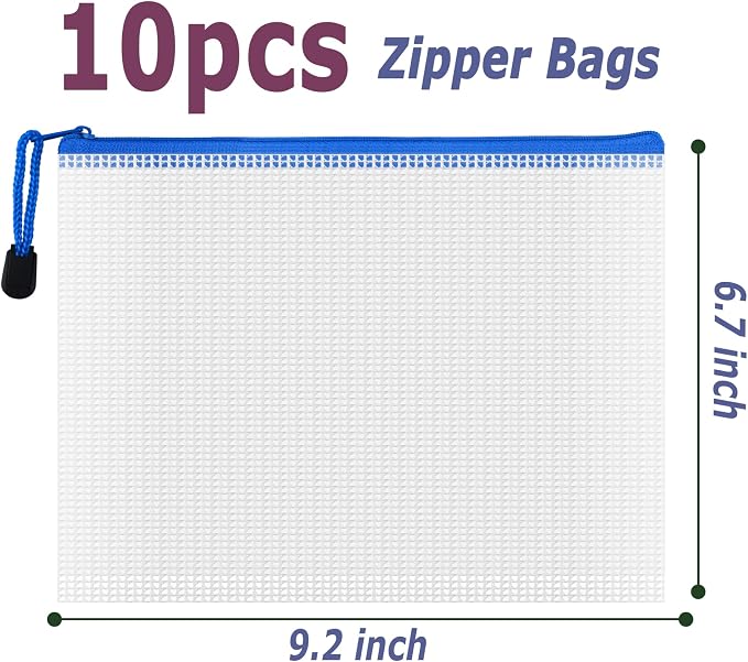 AUSTARK 10 Pcs Zipper File Bags, Waterproof Plastic Mesh Pouch - Image 2