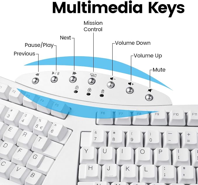 Perixx Periboard-612 Wireless Ergonomic USB Split Keyboard, US English Layout - Image 5