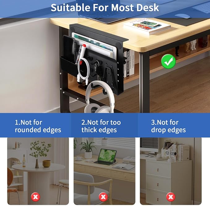 LUKETURE Desk Side Storage, No Drill Laptop Side Desk Mount, Steel Hanging - Image 4