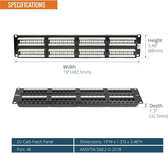 Tecmojo 48 Port Patch Panel, Cat6 Patch Panel, 2U Patch Panel, Network Patch - Image 2