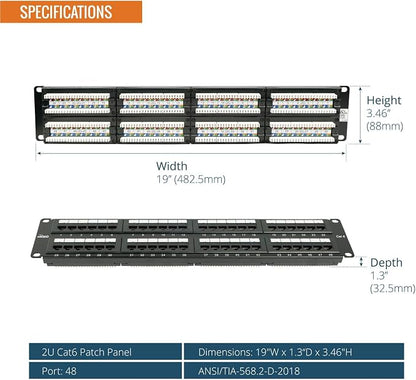 Tecmojo 48 Port Patch Panel, Cat6 Patch Panel, 2U Patch Panel, Network Patch - Image 2