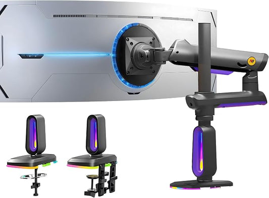 RGB Gaming Monitor-Arm for Flat/Ultrawide/Curved Monitors 32 to 60 inch by NBERGONOMIC