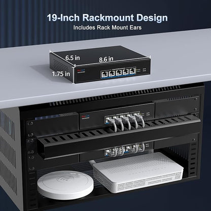 5-Port 10G RJ45 Ethernet Switch Unmanaged, VunLink 10GBase-T Network Switch - Image 7