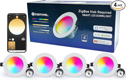 GIDERWEL ZigBee Smart Recessed LED Downlight RGBWW 4 Inch Work by GIDERWEL