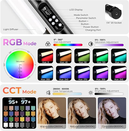 Mettlelite TLX1 RGB Tube Light LED Full Color Portable Video Light - Image 3