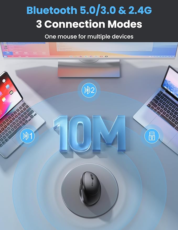 TECKNET Ergonomic Mouse, Rechargeable Battery, Quiet Clicks, 4800 DPI Adjustable - Image 3