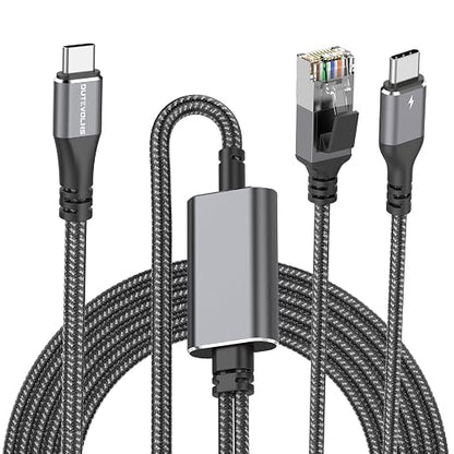 USB C to Ethernet Cable with Charging 15 Feet, USB-C Male 100W PD & Gigabit LAN by DUTEVOLNS