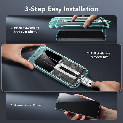 ESR 3 Pack for iPhone 15 Pro Screen Protector, Full Coverage Tempered Glass Film - Image 2