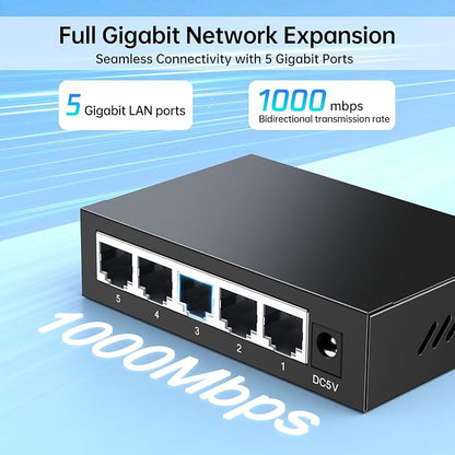 MT-VIKI 5 Port Gigabit Ethernet Switch, Unmanaged Network Switch Splitter - Image 2
