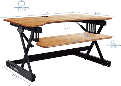 Rocelco 40" Large Height Adjustable Standing Desk Converter - Image 4