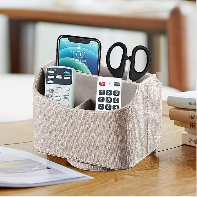 Fanousy 360° Rotating Remote Control Holder, PU Leather TV Remote Caddy - Image 5