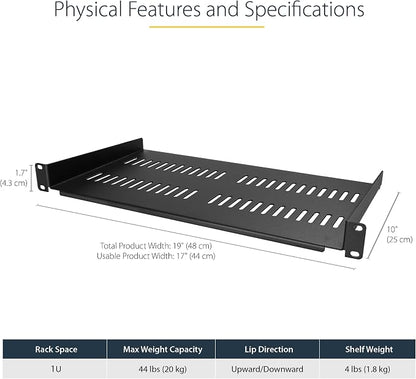 StarTech 2-Pack 1U Server Rack Shelf, Vented Rackmount Cantilever Tray - Image 2
