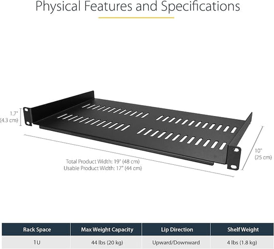 StarTech 2-Pack 1U Server Rack Shelf, Vented Rackmount Cantilever Tray - Image 2