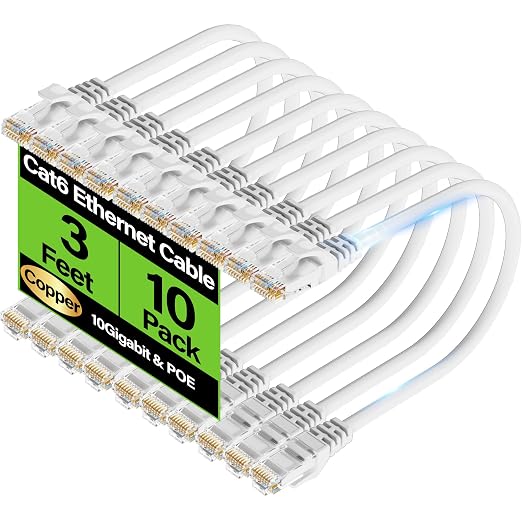 Cat6 Ethernet Cable 10Gbps 3 ft, UTP Ethernet Cable Cat 6, Flexible Bare Copper by Unknown