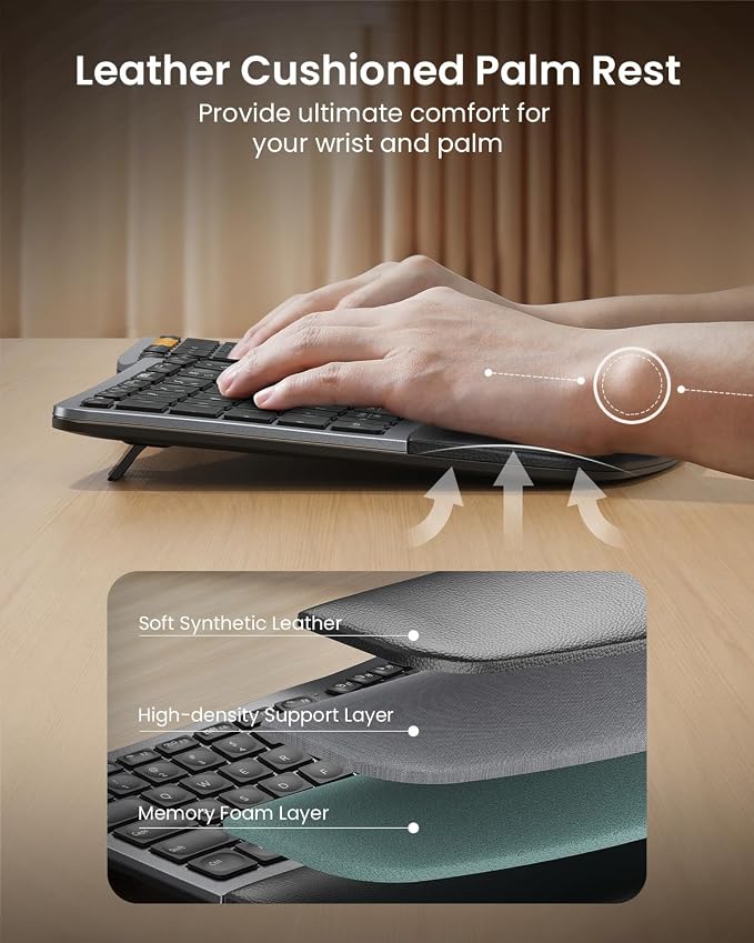 Backlit Bluetooth Ergonomic Keyboard, ProtoArc EK01 Plus Full Size Wireless - Image 8