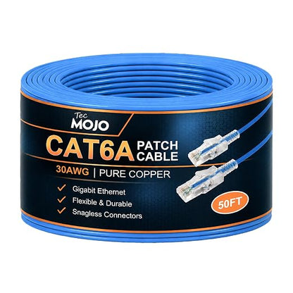 Tecmojo UL Listed Ultra-Slim Cat6a 50ft Ethernet Patch Cable, 30AWG 100% Pure by Tecmojo