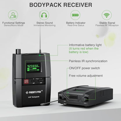 Phenyx Pro UHF Stereo Wireless in Ear Monitor System, Wireless IEM, 900MHz Band - Image 3