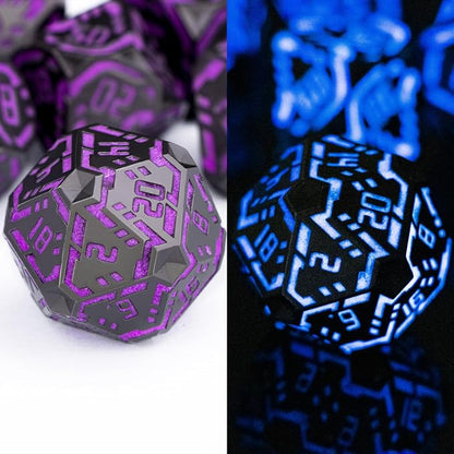 Metal DND Sci-fi Dice Set 7PCS Luminous Purple Stripe Polyhedral Dice - Image 2