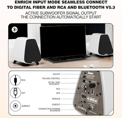 AS31 Active Bookshelf Speakers Bluetooth -2.0 Powered Speaker Stereo Computer - Image 6
