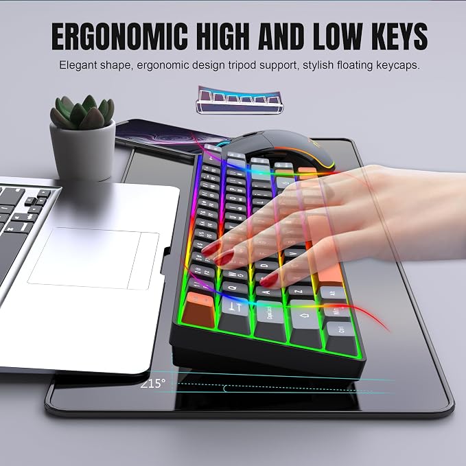 Snpurdiri 60% Wireless Gaming Keyboard and Mouse Combo, Rainbow Backlit - Image 3