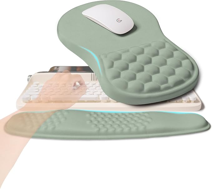 2-in-1 Ergonomic Set, Wave Rise Keyboard Wrist Rest and Massage Bulge Slope by KUOSGM