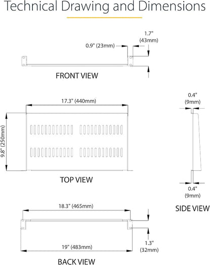 StarTech 2-Pack 1U Server Rack Shelf, Vented Rackmount Cantilever Tray - Image 7