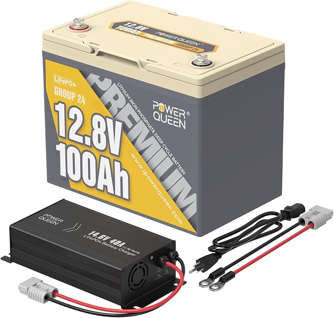 Power Queen 12V 100Ah Group 24 LiFePO4 Lithium Battery by PowerQueen