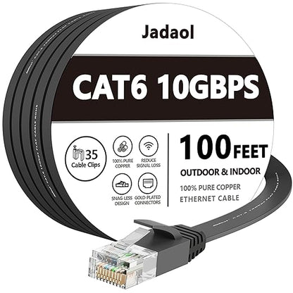 Jadaol Cat 6 Ethernet Cable 100ft, 10Gbps Support Cat8 Cat7 Network, Flat RJ45 by Jadaol