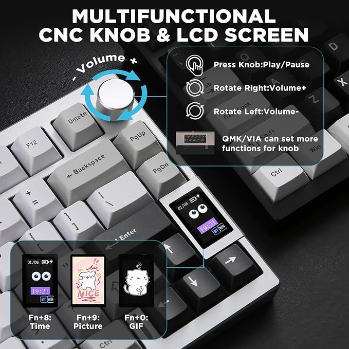 YUNZII AL80 Wireless Mechanical Keyboard, Full Aluminum CNC, Smart LCD Display - Image 7