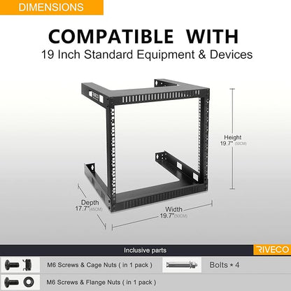 RIVECO 9U Wall Mount Rack for Network – 17.7" Deep 2 Post Open Frame Racks Easy - Image 5