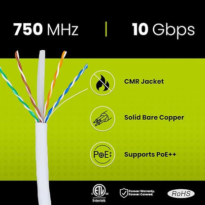 TRUE CABLE Cat6A Riser, Bulk Ethernet Cable, 23AWG Solid Bare Copper, - Image 2
