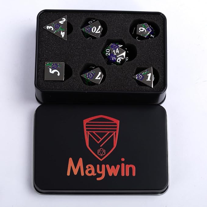 Black Metal Dice Set D&D, RPG Polyhedral Metal Dice - Image 6