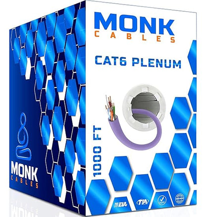 MONK CABLES | CAT6 Plenum Cable 1000ft | UTP, 550MHz | DSX-8000 Certified | by MONKCABLES