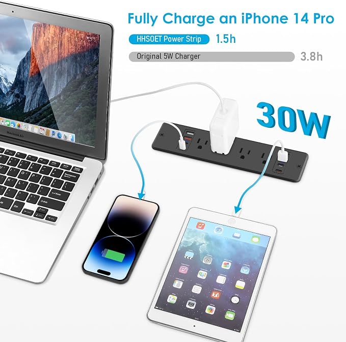 HHSOET 8 Outlet Recessed Power Strip, 30W Fast Charging Furniture Power Outlet - Image 2
