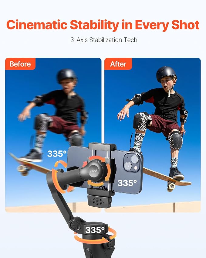 VEVOR Gimbal Stabilizer for Smartphone, 3-Axis Stabilization, AI-Powered Phone - Image 2